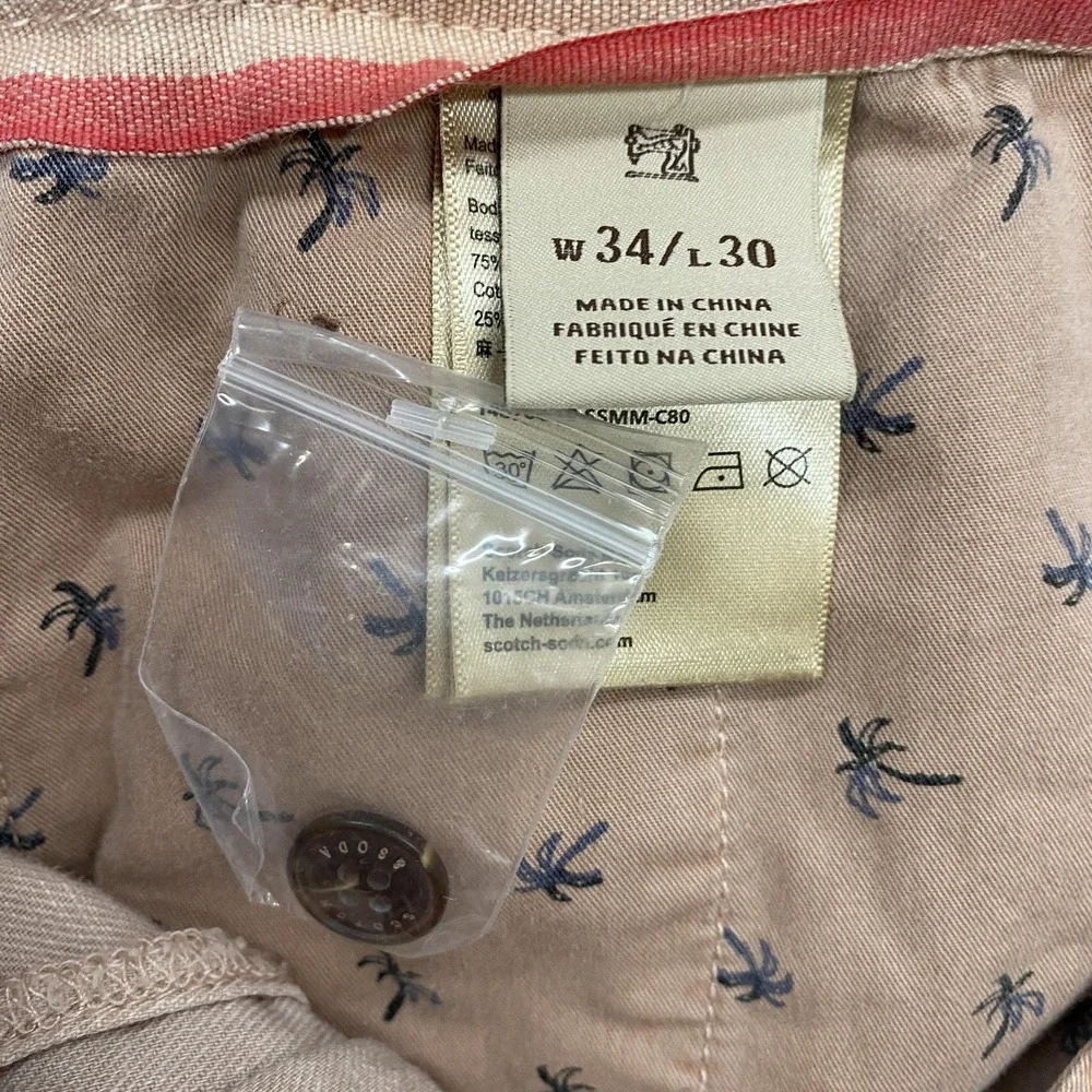 Scotch & Soda Warren Pants Mens 34x30 Beige Linen Blend Elastic Waist Chino